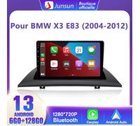 Junsun Autoradio 4G Android 13 6Go+128Go pour BMW X3 E83 (2004-2012) 9'' Écran Tactile avec CarPlay Android Auto WiFi Bluetooth