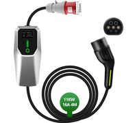 JUNSUN Chargeur portable pour voiture électrique 11 kW 16A triphasé type 2 - câble de 4m avec prise CEE16A 5 pôles, IEC62196-2 & IP67