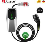 JUNSUN Chargeur portable pour voiture électrique 11 kW 16A triphasé type 2 - câble de 6m avec prise CEE16A 5 pôles, IEC62196-2 & IP67