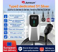 Junsun Chargeur Type 2 3.5/7/11/22KW IP65 Portable Écran Tactile LCD Contrôle App 6-32A Réglable 1F Protection Surcharge Moniteur Temps Réel Livraison Rapide 2 Ans Garantie pour Tesla VW Renault SYS 7