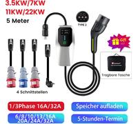 Junsun EV Chargeur de batterie type 2 32A Véhicule électrique Wallbox 3.5KW 7KW 11KW 22KW Adaptateur de commutation rapide Pro table courant réglable Accessoires pour voiture 5M