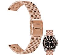 Juntan Bracelet de montre en acier inoxydable à cinq rangées 18 mm, 20 mm, 22 mm, 24 mm, bracelet de montre de rechange avec fermoir à encart pour hommes et femmes, noir argenté, 20mm, Acier