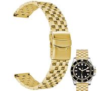 Juntan Bracelet de montre en acier inoxydable à cinq rangées 18 mm, 20 mm, 22 mm, 24 mm, bracelet de montre de rechange avec fermoir à encart pour hommes et femmes, noir argenté, 18mm, Acier