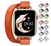 Juntan Bracelet double en cuir compatible avec Apple Watch 38 mm 40 mm 41 mm 42 mm 44 mm 45 mm, bracelet de montre fin en cuir Tour de rechange pour iWatch SE Series 8 7 6 5 4 3 2 1, 42mm/44mm/45mm