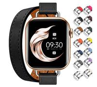 Juntan Bracelet en cuir double compatible avec Apple Watch 38 mm, 40 mm, 41 mm, 42 mm, 44 mm, 45 mm, 49 mm, bracelet en cuir fin Tour de remplacement pour Ultra 2 iWatch SE Série 10 9 8 7 6 5 4 3 2 1