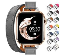 Juntan Bracelet en cuir double compatible avec Apple Watch 38mm 40mm 41mm 42mm 44mm 45mm 49mm, Bracelet en cuir fin Tour de remplacement pour Ultra 2 iWatch SE Série 10 9 8 7 6 5 4 3 2 1, 38mm/40mm