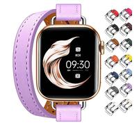 Juntan Bracelet en cuir double compatible avec Apple Watch 38mm 40mm 41mm 42mm 44mm 45mm 49mm, Bracelet en cuir fin Tour de rechange pour Ultra 2 iWatch SE Série 10 9 8 7 6 5 4 3 2 1, 42mm/44mm/45mm