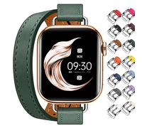 Juntan Double bracelet en cuir compatible avec Apple Watch 38 mm, 40 mm, 41 mm, 42 mm, 44 mm, 45 mm, fin bracelet de montre de rechange pour iWatch SE série 8 7 6 5 4 3 2 1, 38mm/40mm/41mm