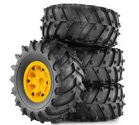 Junterone 4 Pièces 128mm 1/10- Beadlock Jante de Roue en Caoutchouc Ensemble de Pneus pour 1/10 RC Crawler Car TRX4 D90 D110 Axial SCX10 Jaune