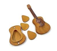 Junterone Boîte à Médiators en Bois pour Guitare Acoustique Boîte à Médiators en Bois Fait à la Main avec Support de en Bois Jaune Étui de Rangement