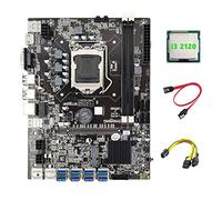 Junterone Carte MèRe B75 ETH Mining 8XPCIE vers USB + I3 2120 CPU + 6 Broches vers Double Câble 8 Broches + Câble SATA LGA1155 Carte MèRe B75 Miner