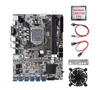 Junterone Carte Mère de Minage BTC B75 12GPU avec Processeur Aléatoire, Ventilateur et Câble SATA, Compatible avec 2XDDR3 RAM. Carte Mère de Mineur B75 12USB, Facile à Utiliser et