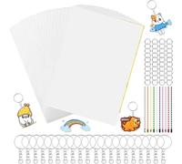 Junterone Kit de 150 Feuilles de Plastique Rétractables, Kit de Porte-Clés en Papier Rétractable pour le Marquage des Enfants, les Ornements de Bricolage ou L'Artisanat