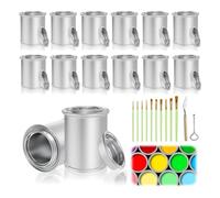Junterone Lot de 12 Pots de Peinture Vides avec Couvercles, Capacité de 1/2 Tasse, Pots de Peinture Vides Non Doublés, Conteneurs de Stockage de Peinture, pour la Peinture et L'Artisanat