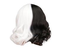 Junterone Perruques Courtes avec Frange Longueur D'éPaule Perruque OnduléE pour Femme Perruque Courte BoucléE pour Femme (Noir et Blanc)