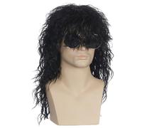 Junterone Perruques Punk Flaccid Longue Perruque Bouclée pour Homme Haute Température Fibre Rock Cosplay Costume, Noir