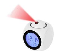 Junterone Réveil à Projection Affichage au Plafond Snooze Horloge de Table de Bureau Horloge de Projection Numérique Multifonction Vocale Blanc