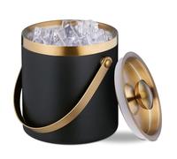 Junterone Seau à Glace, Acier Inoxydable, Double Paroi, Seau à Glace avec Couvercle et Poignée, 2 L, Seau à Glaçons Noir et Or