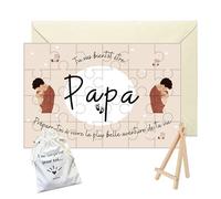 JUNTOS - Puzzle Annonce Grossesse Papa - Idée Cadeau Naissance Bébé Originale - Surprise Émotion pour Futur Papa - 24 Pièces Format Carte Postale Facile à Assembler - Pochon en Coton - 10,5x15cm