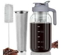JunVpic Bocal pour cafetière à infusion à froid - Large ouverture, étanche, en verre robuste avec couvercle à bec, poignée et filtre en acier inoxydable pour café glacé, limonade, thé glacé et