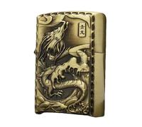 junweideyi Lot de 2 briquets de style chinois, remplaçables pour Zippo (étui uniquement), taille de l'insert compatible 3,6 cm x 1,2 cm x 5 cm, boîtier à briquet (Qinglong)