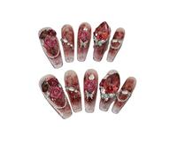 junweidyi Faux ongles artisanaux avec design aux motifs bleus et argentés, multicolored sparkling,10 pièces (coiffure 9/M, )
