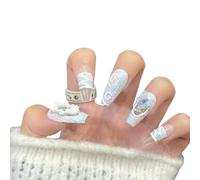 junweidyi Faux ongles artisanaux avec design aux motifs bleus et argentés, multicolored sparkling，10 pièces (coiffure 8/S, )