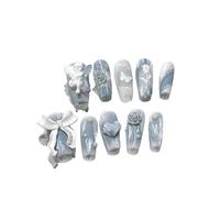 junweidyi Faux ongles artisanaux avec design aux motifs bleus et argentés, multicolored sparkling，10 pièces (coiffure 1/M, )
