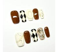 junweidyi Faux ongles artisanaux avec design aux motifs bleus et argentés, multicolored sparkling,Faux ongles et capsules, 10 pièces (coiffure 1/L, )