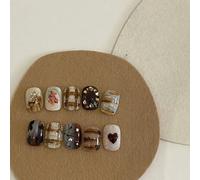 junweidyi Faux ongles artisanaux avec design aux motifs bleus et argentés, multicolored sparkling,Faux ongles et capsules, 10 pièces (coiffure 4/XS, )