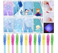 Junyaoii Lot de 24 bonbonnières sur le thème de la Reine des Neiges, 12 stylos UV et 12 mini carnets de notes de fête d'anniversaire pour enfants, calendrier de l'Avent et petits cadeaux pour enfants