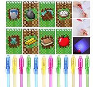 Junyaoii Lot de 24 mini carnets de notes à thème pixels, 12 stylos UV et 12 mini carnets de notes pixels, cadeaux d'anniversaire d'enfants, calendrier de l'Avent et petits cadeaux pour enfants