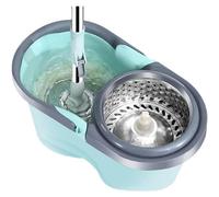 JUNYFFF Balai Serpillère Essoreur avec Seau, Rotatif À 360° Balais Nettoyer Sol, Vadrouille Rotative pour Le Nettoyage du Sol, Ensemble De 1X Vadrouille Et 1X Seau, 4X Tête De Vadrouille,Vert