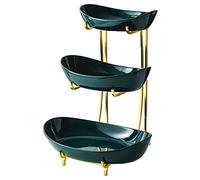 JUNYFFF Corbeille À Fruits en Céramique À 3 Etages, Panier À Fruits avec Métal Support, À Fruits Debout - Pot À Fruits Bol À Fruits Présentoir Etagère pour Fruits,Légumes,Gâteaux,Vert