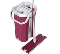 JUNYFFF Kit Balai Serpillère & Seau Essoreur - L'ensemble Comprend 1 Vadrouille Et 1 Seau, Ainsi Que 6 Chiffons De Nettoyage, 1 Raclette De Nettoyage, Serpillères Tous Types De Sols,Rouge