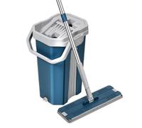 JUNYFFF Kit Balai Serpillère & Seau Essoreur - L'ensemble Comprend 1 Vadrouille Et 1 Seau, Ainsi Que 6 Chiffons De Nettoyage, 1 Raclette De Nettoyage, Serpillères Tous Types De Sols,Bleu