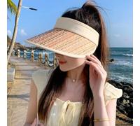 JUNYFFF Les Femmes Visière Soleil Chapeau Large Bord Chapeau Réglable Pliable Queue De Cheval Plage Chapeau Été UV Protection Extérieur Bonnet UPF 50+,Beige