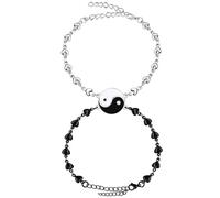JunyiDIY 2PCS Bracelet Yin Yang En Acier Inoxydable Fait Main En Forme De Cœur D'Amour Chaîne Ensemble Couple Hommes Femmes Meilleur Ami Ajustable Tai Chi Gossip Bijoux D'Amitié Cadeau