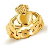 JunyiDIY Bague Claddagh Plaquée Or avec Noeud Celtique - Bijou Élégant en Acier Inoxydable pour Femme Mari Parents pour Anniversaires Action de Grâce (Taille 7)