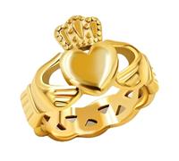 JunyiDIY Bague Claddagh Plaquée Or - Bagues en Acier Inoxydable avec Design de Cœur et Couronne pour Hommes et Femmes, Symbolisant l'Amitié et la Loyauté en Amour YA4493