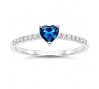 JunyiDIY Bague en forme de cœur bleu pour femme, bague en oxyde de zirconium couleur saphir, bijou en acier inoxydable pavé, bijou élégant de promesse pour anniversaire de mariage, Cristal Métal, Pas