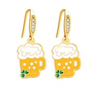 JunyiDIY Boucles d'oreilles chope de bière jaune, bijoux porte-bonheur en alliage émaillé avec trèfle à quatre feuilles pour femmes sœurs meilleures amies remise des diplômes anniversaire fête YA5718