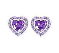 JunyiDIY Boucles d'Oreilles Clous Cœur Violet, Bijoux Élégants en Zircon Cubique pour Anniversaire de l'Épouse, Sagesse Féminine YA4135