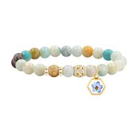 JunyiDIY Bracelet amazonite multicolore avec fleur violette et graine de moutarde, bijou chrétien pour sœur YS5485