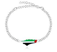 JunyiDIY Bracelet avec Drapeau National Palestinien, Couleur Argent Bijoux Islamiques Hypoallergéniques pour Frères et Sœurs | Cadeau pour Liberté et Égalité YA5031
