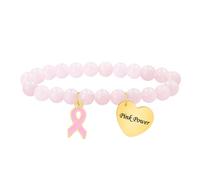 JunyiDIY Bracelet Cancer du Sein “Pink Power” - perles cristal 8 mm - Courage & souvenir - Cadeau pour sœur, meilleure amie