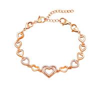 JunyiDIY Bracelet Cœur CZ En Or Rose Avec Zircon Cubique Et Breloque Creuse, Bijou Étincelant Ajustable Pour Femmes Mariage Et Romantisme YA5745