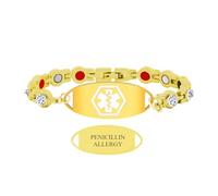 JunyiDIY Bracelet d'alerte médicale d'allergie à la pénicilline pour les femmes - étiquette médicale d'urgence gravée - bracelet d'identification personnalisé de couleur dorée pour le diabète
