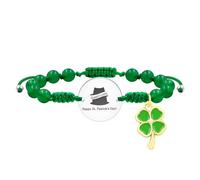 JunyiDIY Bracelet de la Saint-Patrick, Gravure Good Luck Hat Bijou en Agate Calcédoine Verte 6MM avec Pendentif Cœur & Trèfle à Quatre Feuilles pour Lui Elle Cadeau d'Amitié Irlandais