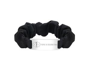 JunyiDIY Bracelet d'Identification Médicale Noir, Bracelet d'Alerte d'Urgence Léger et Extensible en Organza, Identification Médicale Personnalisée pour Seniors Hommes Femmes YA5426